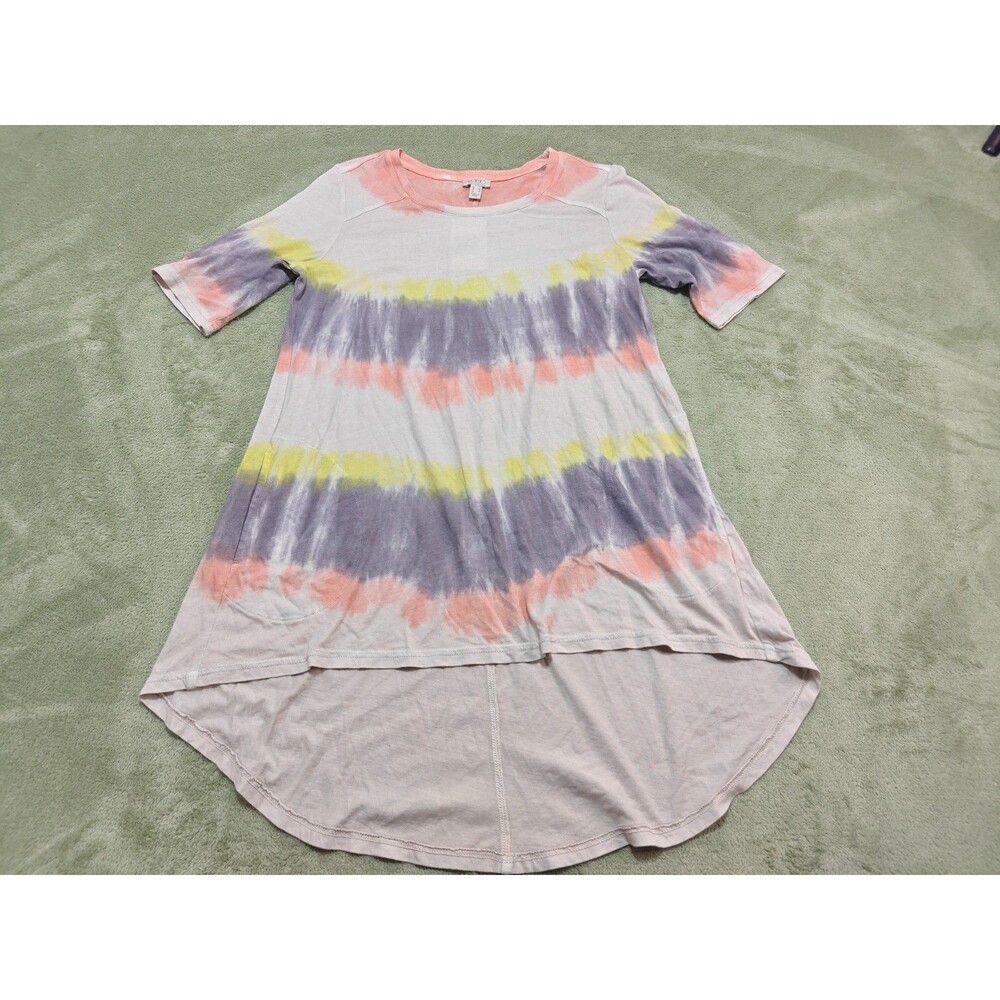 NWT LOGO by Lori Goldstein Small Tie Dye Striped Tunic Short Sleeve High Low Top